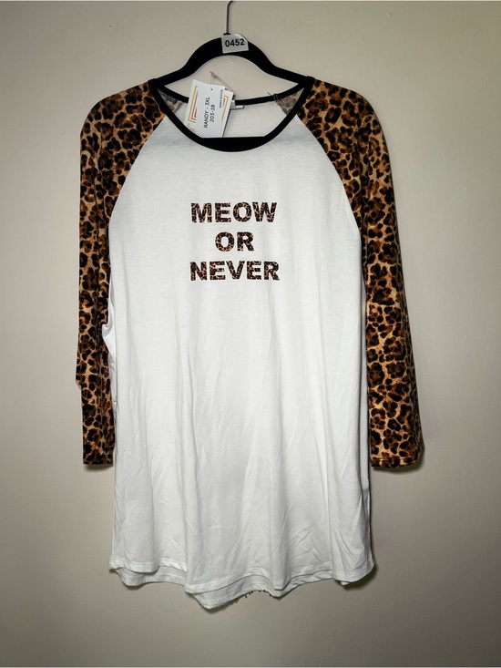 LuLaRoe Tops - LuLaRoe Randy White Top with Leopard Print Sleeves - "Meow or Never"